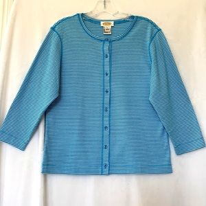 NWOT TALBOTS COTTON CARDIGAN, BLUE & WHITE.